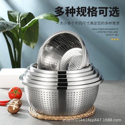 食品级304不锈钢盆子套装加厚家用厨房打蛋和面洗菜沥水篮漏汤盆图2