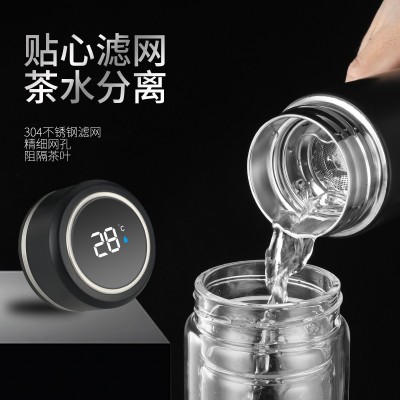 316不锈钢智能保温杯商务男办公礼盒直身杯双层茶水分离礼品水杯图4