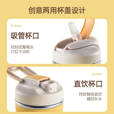 创意时尚双饮吸管咖啡杯316不锈钢保温杯便携车载杯广告礼品杯图3