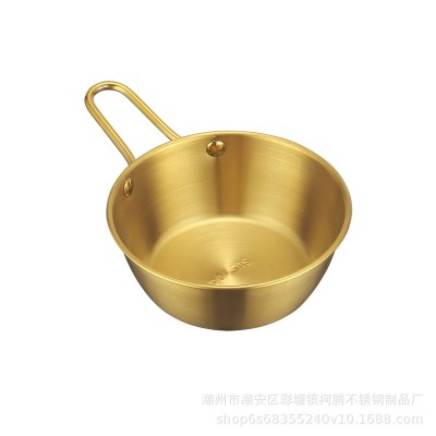 304不锈钢米酒碗韩式料理泡菜碗金色带把手商用小吃碟米饭碗图5
