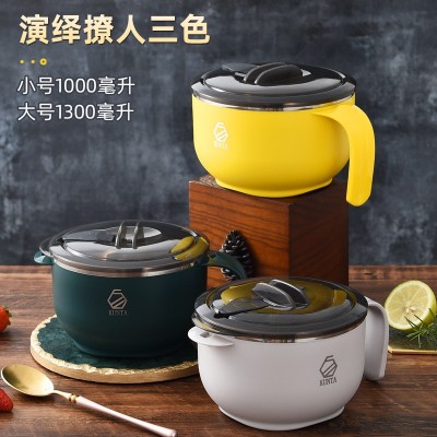 304不锈钢泡面碗带盖便携学生食堂宿舍饭盒可沥水大容量饭碗批发图3