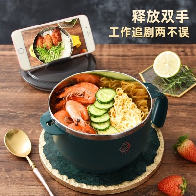 304不锈钢泡面碗带盖便携学生食堂宿舍饭盒可沥水大容量饭碗批发图1