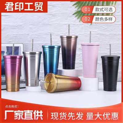 跨境304不锈钢吸管杯双层便携咖啡杯户外车载保温杯大容量冰霸杯图3
