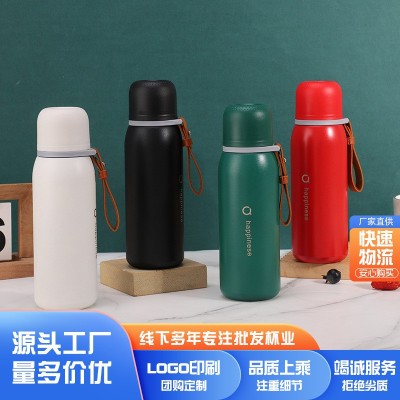 时尚316不锈钢大容量保温杯便携运动壶办公室商务吊带子弹头水杯
