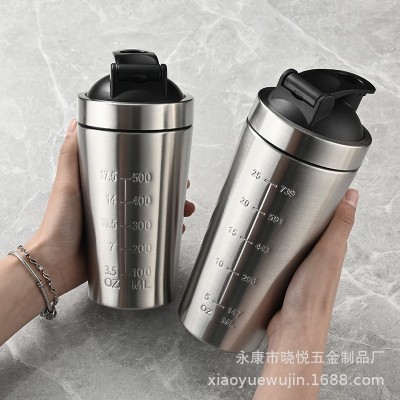 单层304不锈钢摇摇杯 大容量运动水壶健身水杯便携蛋白粉搅拌摇杯图3
