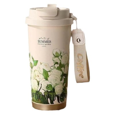 爆款铃兰花316不锈钢内胆咖啡杯吸管杯车载杯礼品杯保温杯源头图4