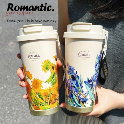 爆款铃兰花316不锈钢内胆咖啡杯吸管杯车载杯礼品杯保温杯源头图3