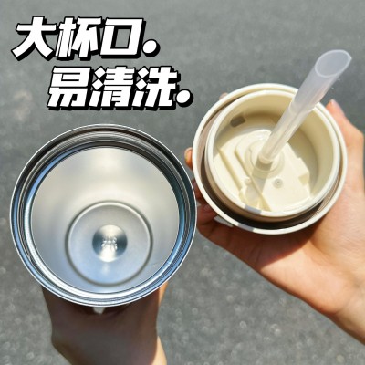 爆款铃兰花316不锈钢内胆咖啡杯吸管杯车载杯礼品杯保温杯源头图2