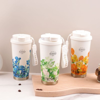 爆款铃兰花316不锈钢内胆咖啡杯吸管杯车载杯礼品杯保温杯源头图5