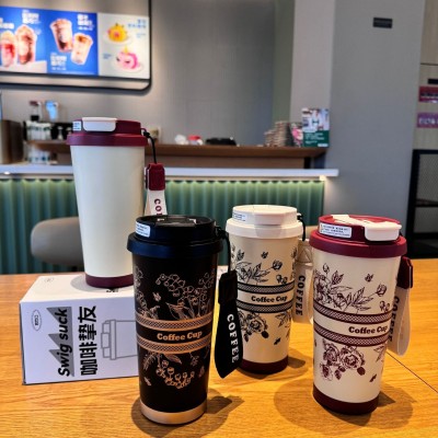 新款铃兰花咖啡杯高颜值带提绳便携316不锈钢保温杯车载双饮水杯图4