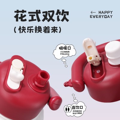 新款316不锈钢保温杯女生高颜值拎拎壶手提大容量双饮吸管杯批发图3