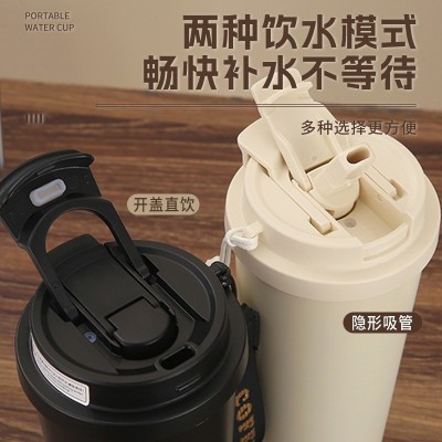 新款316不锈钢保温杯高颜值双饮咖啡杯车载吸管随行杯礼品铃兰杯图3