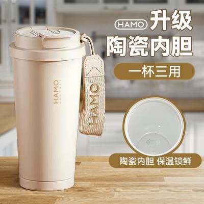 316不锈钢保温杯陶瓷内胆咖啡杯女高颜值随行吸管水杯子2024新款图3