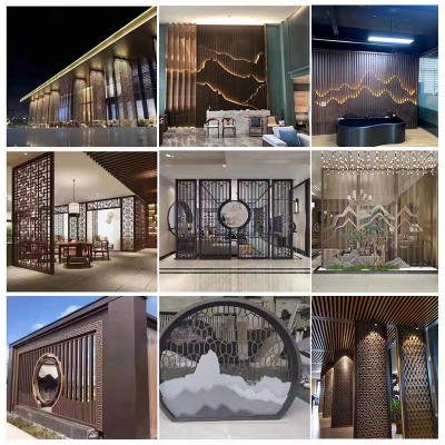 304不锈钢屏风工厂 酒店大堂玄关隔断 轻奢客厅餐厅屏风厂家定 制图2