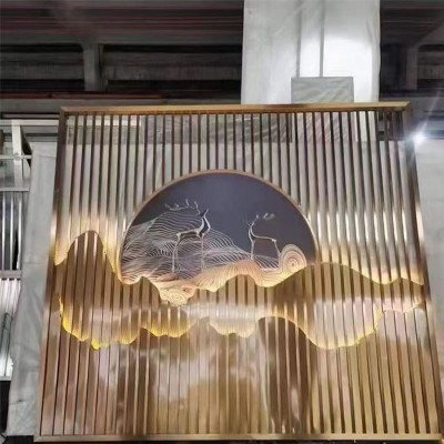 厂家别墅酒店不锈钢屏风轻奢北欧中式办公室玄关客厅隔断工装图5