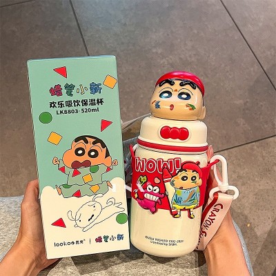 蜡笔小新女生保温杯不锈钢水杯公仔大容量吸管杯子新款创意吸管杯图2