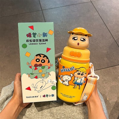 蜡笔小新女生保温杯不锈钢水杯公仔大容量吸管杯子新款创意吸管杯图3