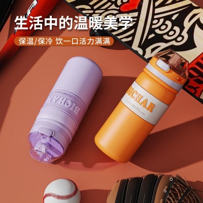 新款加厚不锈钢保温杯便携式提手运动水杯男女生高颜值带吸管杯子图2