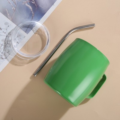 跨境创意带手柄蛋壳杯304不锈钢U型大肚保温杯纯色迷你吸管杯批发图3