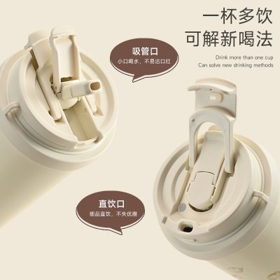 时尚简约不锈钢咖啡杯铃兰花保温杯高颜值办公车载便携双饮吸管杯图3
