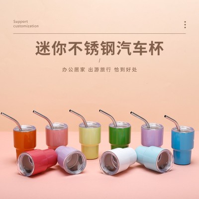 外贸新款304不锈钢迷你汽车杯 2oz高颜值烈酒杯带吸管浓缩咖啡杯