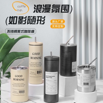 跨境304不锈钢保温杯大容量冰美式咖啡杯便携简约家用办公吸管杯图2