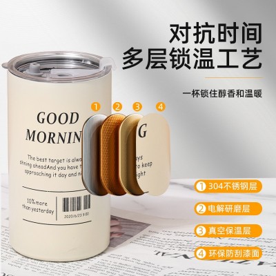 跨境304不锈钢保温杯大容量冰美式咖啡杯便携简约家用办公吸管杯图3