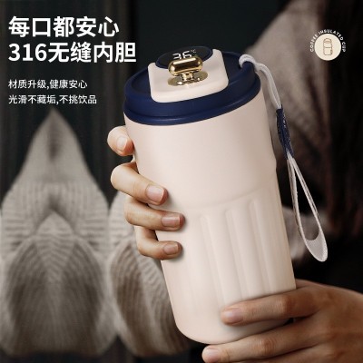 抖音热销高颜值家用随手杯水杯316不锈钢咖啡便携智显保温杯女生图2