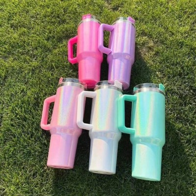 304不锈钢彩虹漆40oz汽车杯吸管冰霸杯车载大容量手柄保温杯批发图2