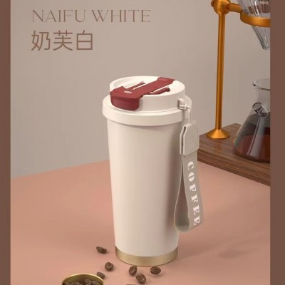 新款316不锈钢保温杯批发 美式双饮咖啡杯 双饮提绳随行杯图3