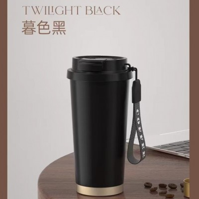 新款316不锈钢保温杯批发 美式双饮咖啡杯 双饮提绳随行杯图2