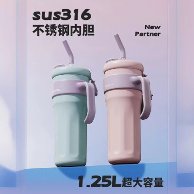 巨无霸冰霸杯316不锈钢吸管保温杯女水杯高颜值水杯大容量带手柄图2