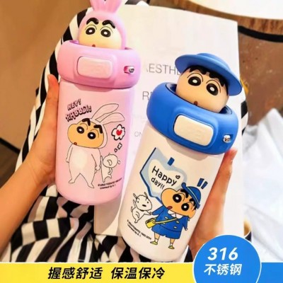 蜡笔小新保温杯男女生2024新款学生水杯高颜值儿童不锈钢吸管杯子图3