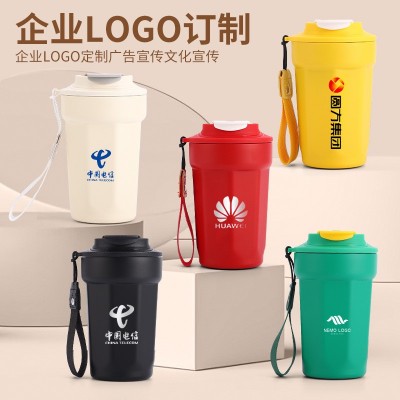 316不锈钢八角咖啡杯便携车载带提绳保温杯户外随手礼品水杯定制图4