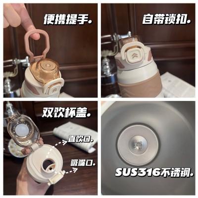 316不锈钢保温杯真空弹跳运动水壶双饮高颜值水杯男女便携随手杯图5
