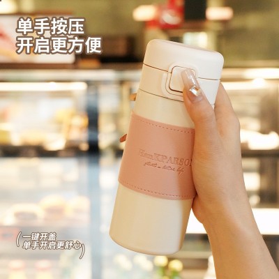 新款迷你304不锈钢吸管保温杯手提杯带杯套弹跳盖随手杯礼品水杯图2