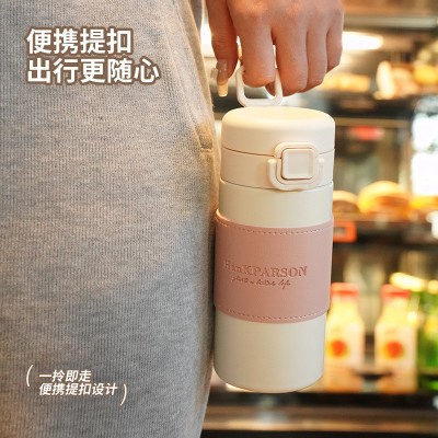 新款迷你304不锈钢吸管保温杯手提杯带杯套弹跳盖随手杯礼品水杯图3