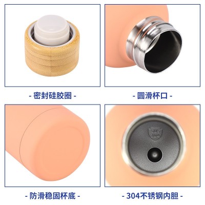 外贸款小口运动瓶双层不锈钢运动瓶 竹盖运动瓶户外运动水壶图3