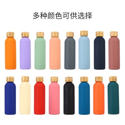 外贸款小口运动瓶双层不锈钢运动瓶 竹盖运动瓶户外运动水壶图2