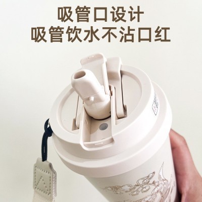 批发新款咖啡杯不锈钢双饮保温杯陶瓷内胆铃兰花商务办公礼品水杯图5