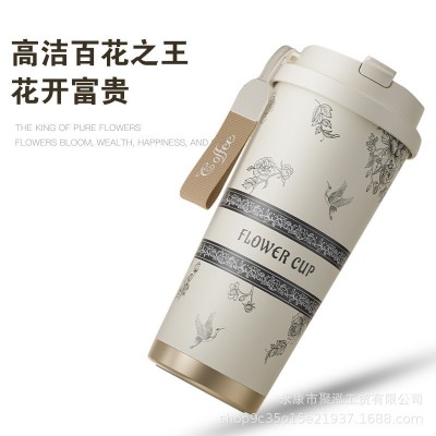 铃兰花保温杯2023新款女生高颜值咖啡杯大容量316不锈钢吸管水杯图2