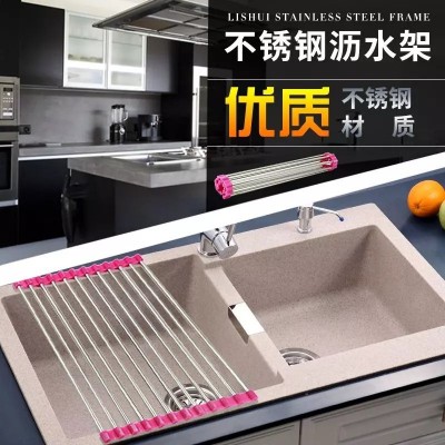 不锈钢架子厨房水槽沥水架水池碗碟收纳置物架可折叠管件槽钢图2