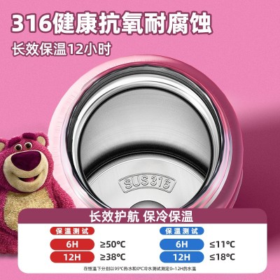 草莓熊316不锈钢保温杯 智能温显卡通可爱弹跳提手便携直饮水杯子图4