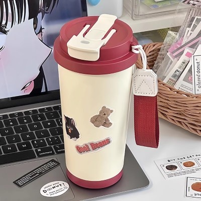 复古咖啡杯316不锈钢保温杯可爱简约办公室水杯子便携随行吸管杯图2