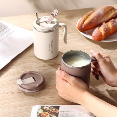 马克杯不锈钢304双层隔热不锈钢带盖喝水办公室茶杯咖啡杯防烫杯图1