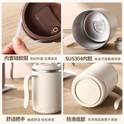 304双层隔热不锈钢带盖马克杯喝水水杯办公室茶杯咖啡杯防烫水杯图3