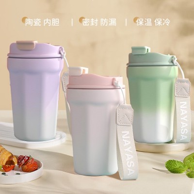 高颜值陶瓷内胆304不锈钢咖啡杯水杯激光刻字印LOGO吸管保温杯图4