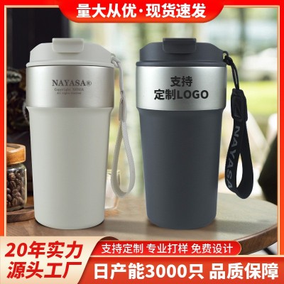 保温杯女316L加厚不锈钢杯家用大容量咖啡杯简约吸管杯子真空图3