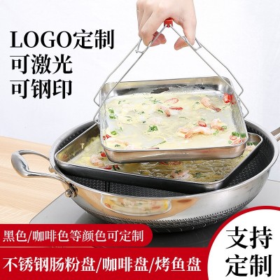 批发不锈钢肠粉盘加深长方形烘焙烤盘日式平底酒店托盘备菜盘餐盘图3