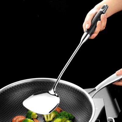 316不锈钢锅铲厨房烹饪厨具套装商用加长款炒菜铲乌檀木柄汤勺图3